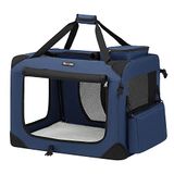 FEANDREA Hondendraagtas voor katten, opvouwbare tas voor huisdieren, maat L, Oxford-stof, gaas, ademend, draagbaar, metalen frame, met handgrepen en zakjes, 70 x 52 x 52 cm, donkerblauw