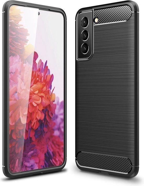 MobyDefend TPU Gelcase for Samsung Galaxy S22 - Brushed Metal + Carbon Look - Black