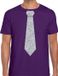 Bellatio Decorations Carnaval verkleed t-shirt - met zilveren glitter stropdas - paars - voor heren - disco - glamour M