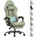 Ecofurnix Fauteuil Ergonomique - Coussin Lombaire Massant - Dossier Réglable - Appui-tête Réglable - Repose-pieds - Vert Olive