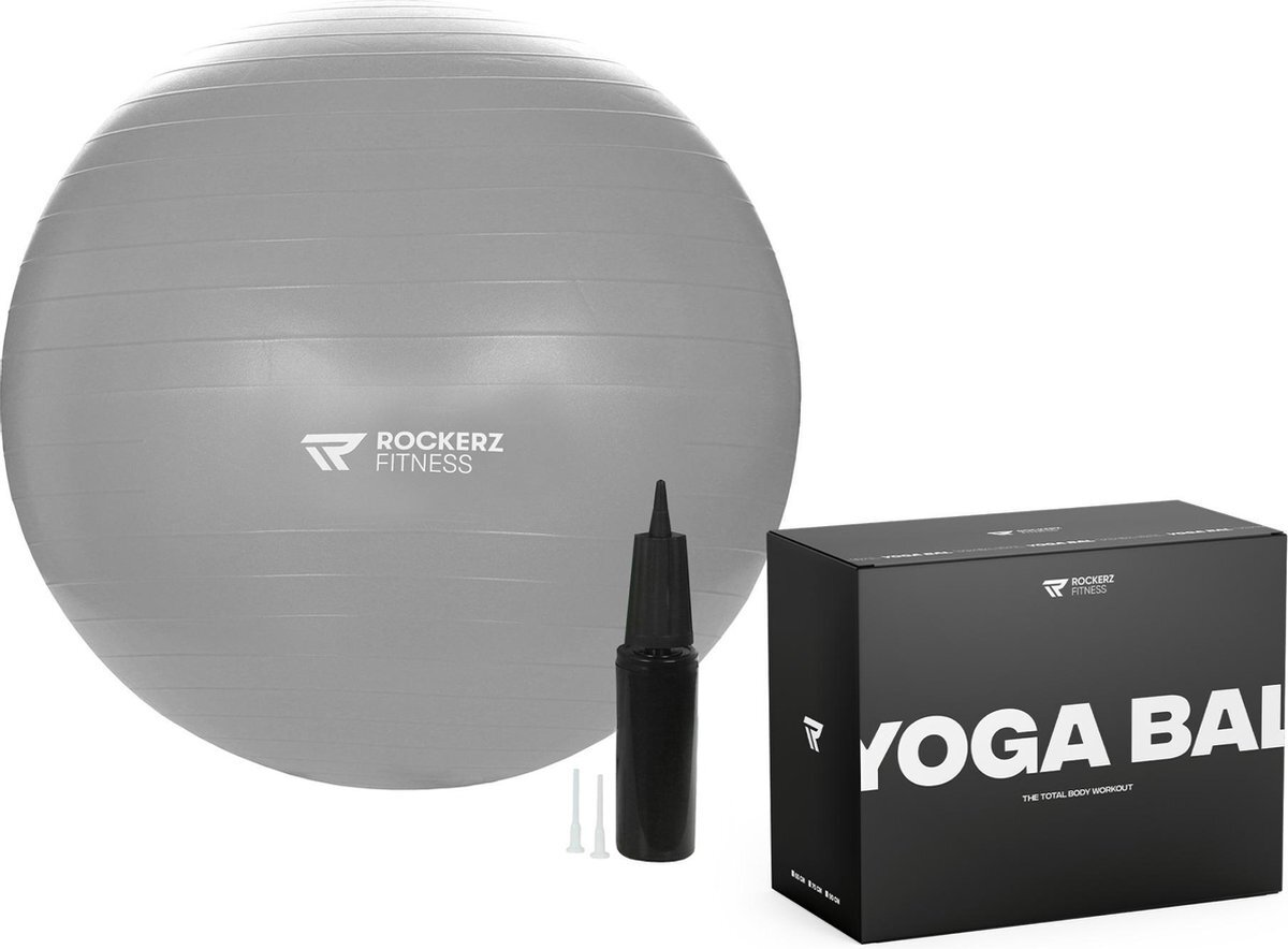 Rockerz Fitness Rockerz Fitness® - Yoga bal inclusief pomp - Pilates bal - Fitness bal - Zwangerschapsbal - Goede houding bij het thuiswerken - 90 cm - kleur: Grijs
