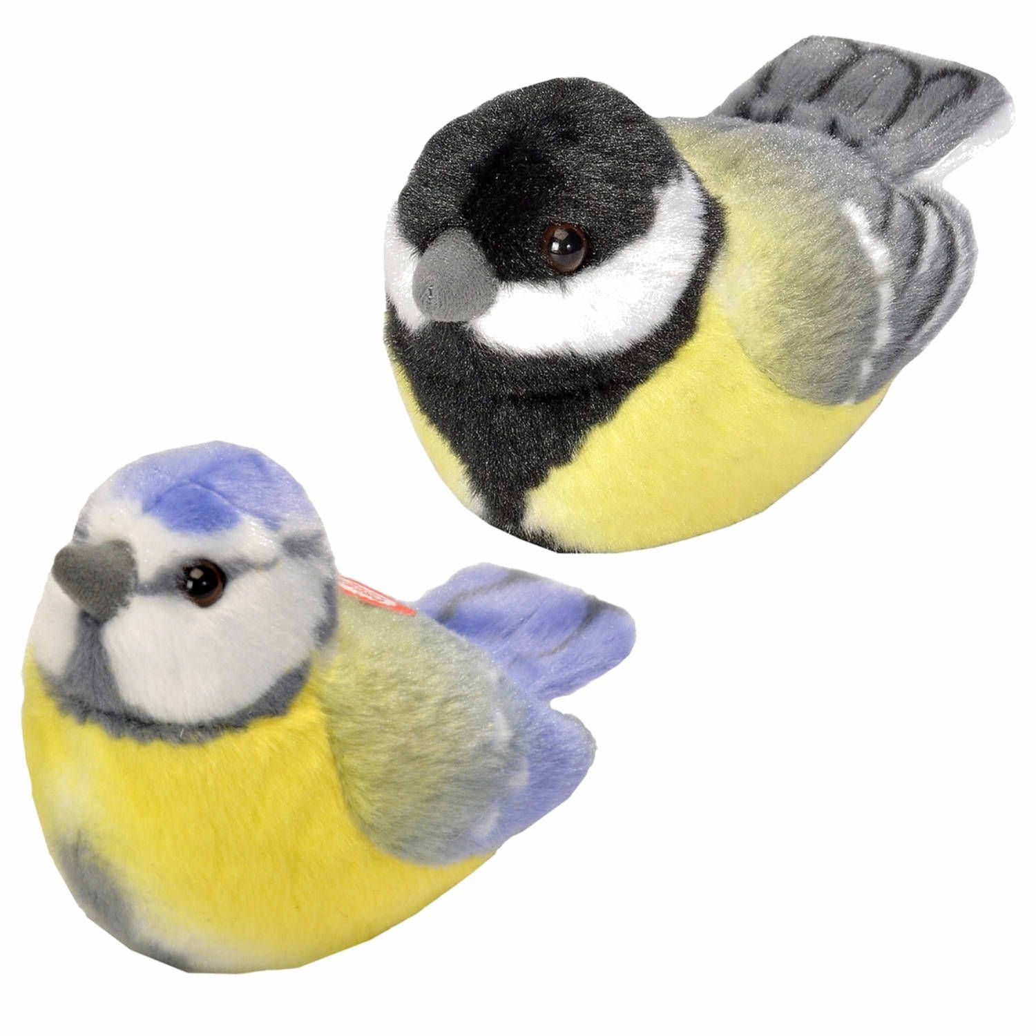 Wild Republic Set van 2x stuks pluche vogels knuffels van 14 cm met geluid