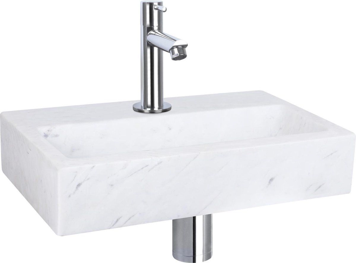 Differnz Flat Fonteinset - Marmer - Kraan recht chroom - 38 x 24 x 8 cm - Wit