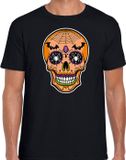 Bellatio Decorations Shoppartners Bv Skelet Gezicht Day of the Dead Verkleed T-shirt Zwart voor Heren