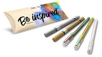 Pentel Arts Kerstpakket 5 stuks: 2x Metallic Lakmarker Goud/Zilver, 2x Metallic Gelroller Groen/Rood, Geel/Groen, 1x Pastel Gelroller Wit