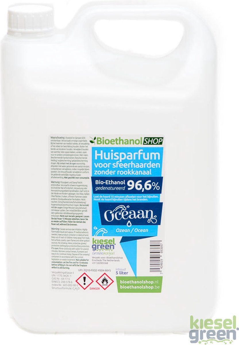 kieselgreen Bioethanol met oceaangeur - bio ethanol 96.6% - 5 liter biobrandstof voor sfeerhaarden