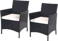 MCW Set van 2 Halden poly rotan tuinstoelen - antraciet met crèmekleurige kussens