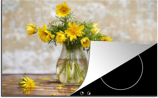 KitchenYeah® Inductie beschermer 77x51 cm - Bloemen - Geel - Stilleven - Inductie kookplaat accessoire