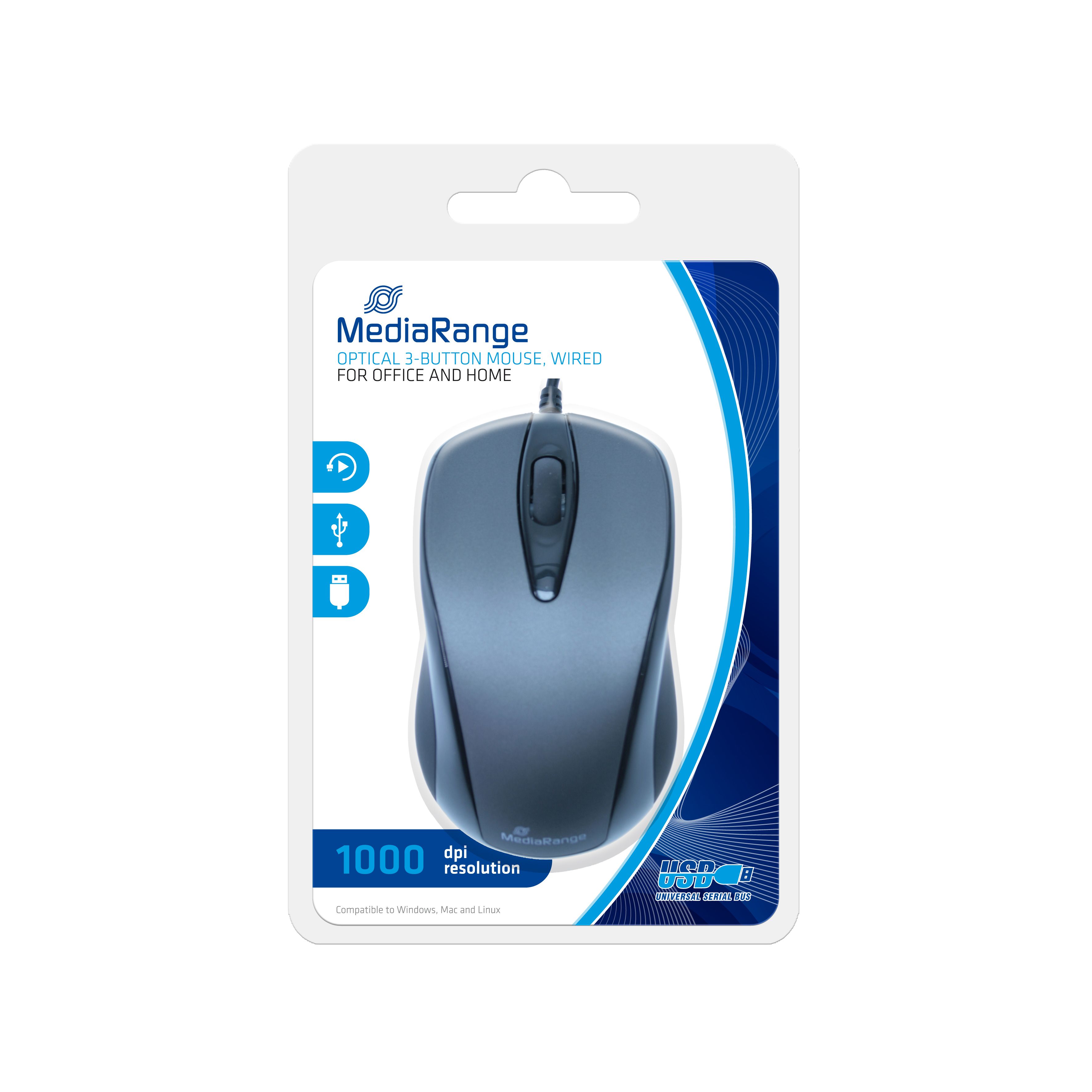 MediaRange MROS201 - Mouse - Black, Grey