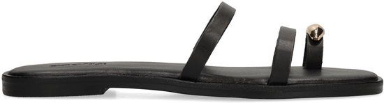 Sacha - Dames - Zwarte leren slippers met goudkleurig detail - Maat 37