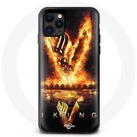 Maniacase Hoesje voor Iphone 12 Pro Vikings Seizoen 6 Logo V Zwaard van Vuur Zwarte Achtergrond