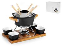 H&H Fonduta Set 15 stuks voor 6 personen met 4 keramische kommen, zwart