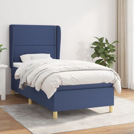 vidaXL Boxspring met matras stof blauw 100x200 cm