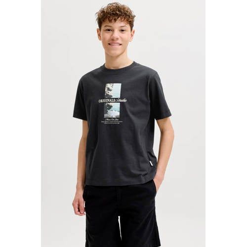 JACK&JONES Jongens T-shirt JORNORREBRO PHOTO TEE SS CREW NECK JNR Zwart Katoen Maat 140
