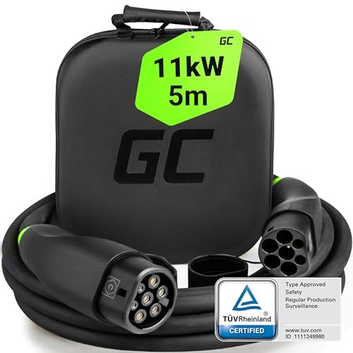 Green Cell GC Snap Type 2 Laadkabel 11kW 5m 16A voor EV Elektrische Auto's naar Type 2 3-fase TÜV Compatibel met Model Y 3 S X, ID.3, ID.4, Q4 e-tron, i4, 500e, Enyaq, EV6 incl. Premium Koffer