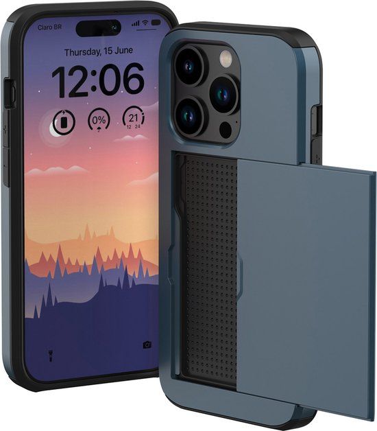 iMoshion Backcover iPhone 15 Pro - Donkerblauw - Pasjeshouder - 2 Pasjes