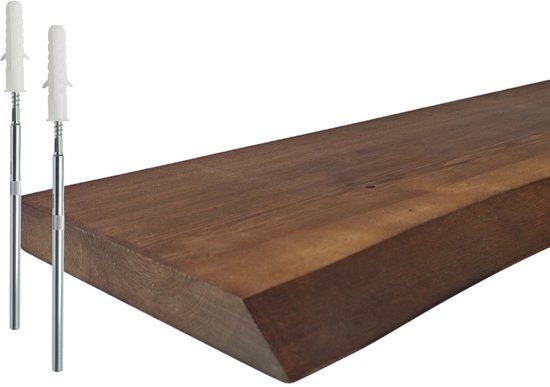Relaxdays Wandplank - hout - boomrand - donkerbruin - 70x3x22 cm - met bevestigingsmateriaal