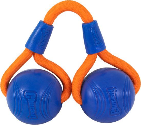Chuckit! Crunch Ball Duo Tug - Hondenspeelgoed - Medium - ø 6 cm - Oranje/Blauw