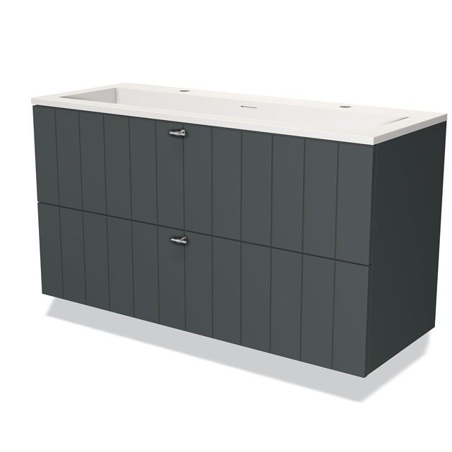 Maxaro Badkamermeubel 120cm Modulo Donkergrijs 2 Lades Lamel Wastafel Solid Surface