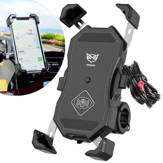 Good2know Telefoonhouder motor/ATV - Smartphone houder - Met Draadloze Oplader - 360º Draaibaar