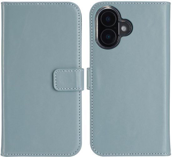 Selencia Hoesje - Geschikt voor Apple iPhone 16 - Echt Lederen Bookcase - Air Blue