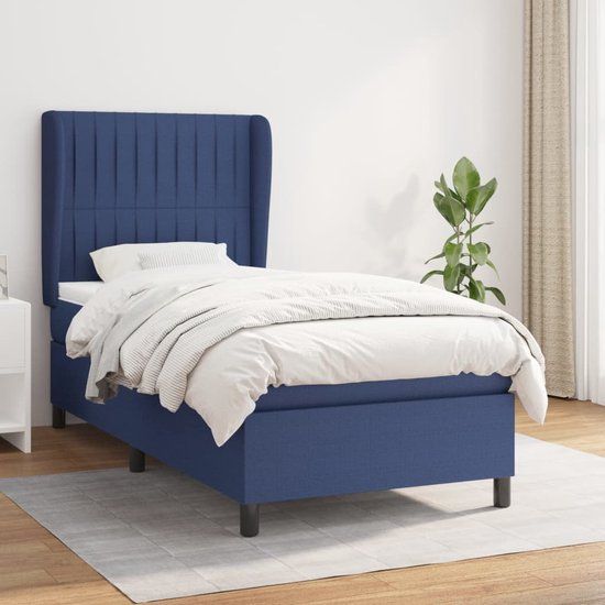 vidaXL Boxspring met matras stof blauw 80x200 cm