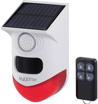 Sygonix Mini système d'alarme blanc, rouge avec LED, avec détecteur de mouvement, avec télécommande, à énergie solaire, avec WiFi 120 dB SY-6515320