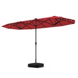 COSTWAY Parasol double, 400x200 cm, pavillon de jardin avec manivelle, pied et éclairage LED, écran solaire UPF 50+, grand XXL, rouge vin