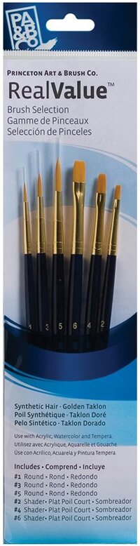 Princeton Art & Brush Co. Synthetic Gold Taklon Real Value Penselen Set-6/Pkg