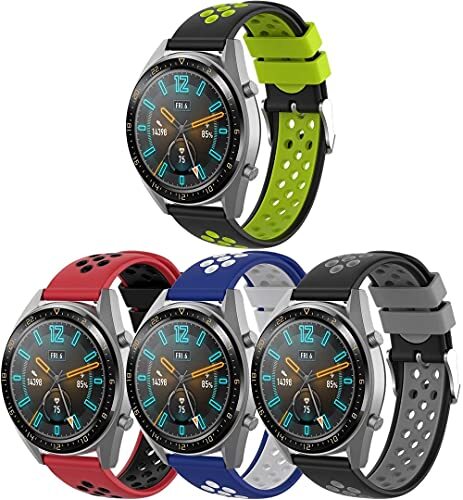 Chainfo compatibel met Huawei Watch GT 2 (46mm) / Watch GT 2e / Watch GT/Watch 3 / Watch 3 PRO Watch Strap, Soft Silicone Replacement Watchband (22mm, 4-Pack J)