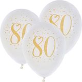 Santex Verjaardag Ballonnen 80 Jaar - Wit/Goud - 24 Stuks
