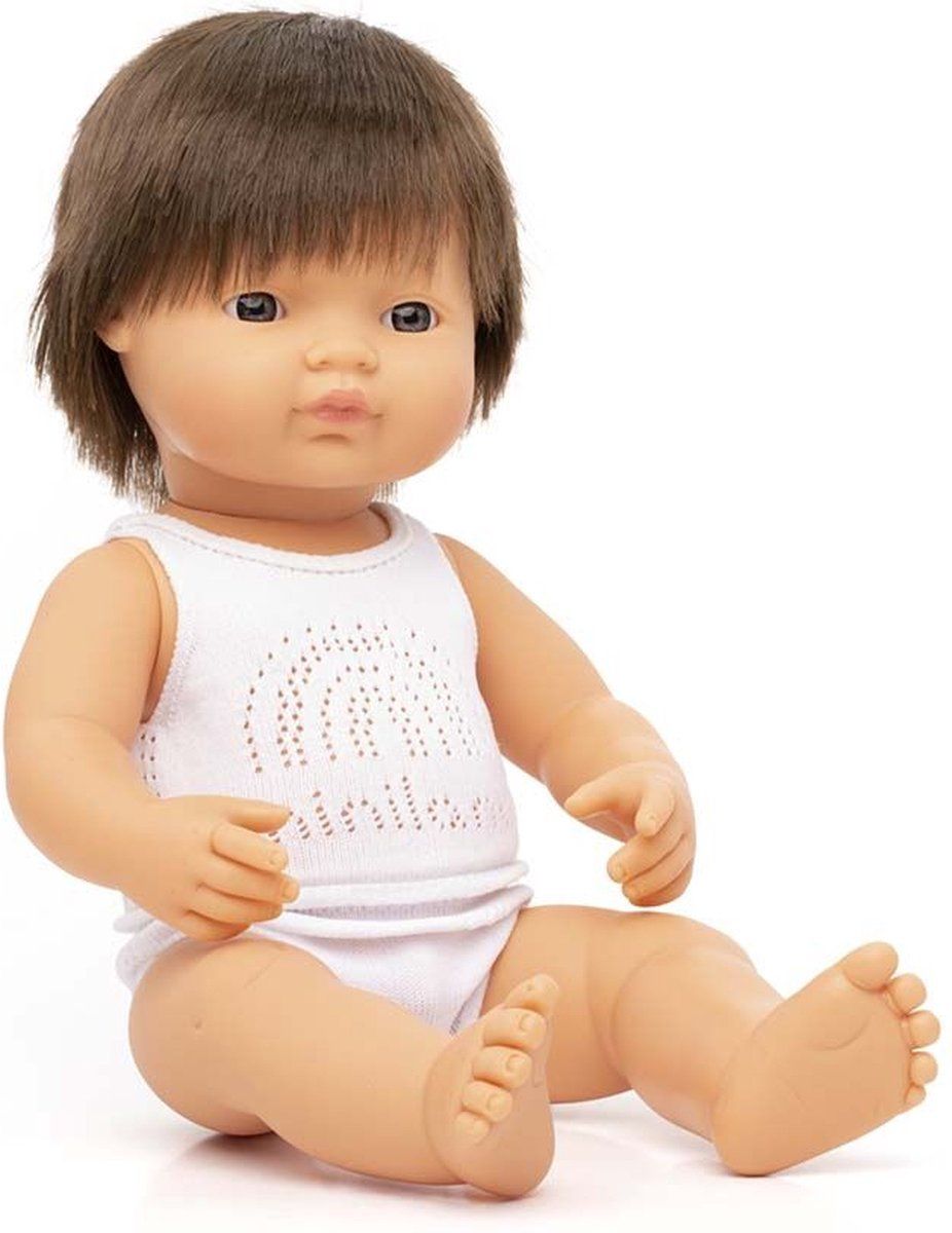 Miniland Blank babyjongen met bruin haar (38 cm)