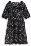 Tom Tailor Denim Crinkle Mini Jurk Black White Flower Print Maat L