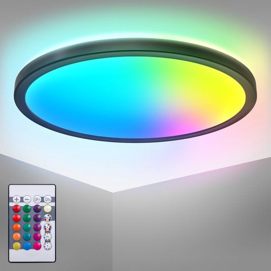 B.K.Licht RGB LED Plafondlamp - Ø29cm - Zwart - Dimbaar - Met Afstandsbediening