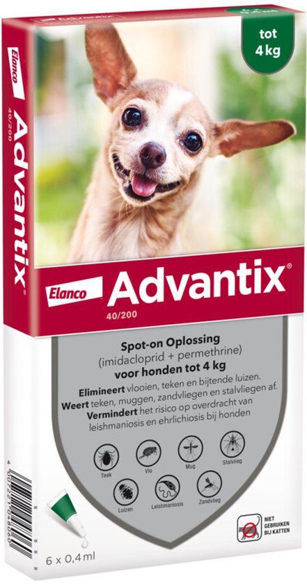 Advantix 40/200 Spot-On Solution voor Honden 1.5 tot 4kg - 6 x 0.4ml