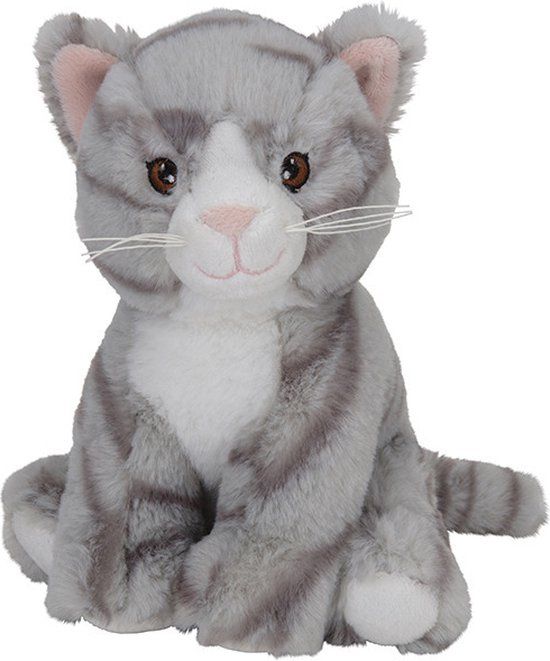Nature Planet Pluche Kat - Grijs - 17 cm - Knuffel