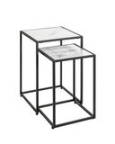 HAKU Bijzettafels set van 2 zwart wit kunstmarmer metaal salontafel sofatafel - Maat: B 28/33 cm x H 43/50 cm x D 28/33 cm, Stijl: Art Deco