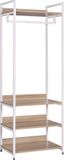 Merkloos J&R Kapstok - Kledingrek - Eikenhout - Wit metaal - 56x36x170 cm