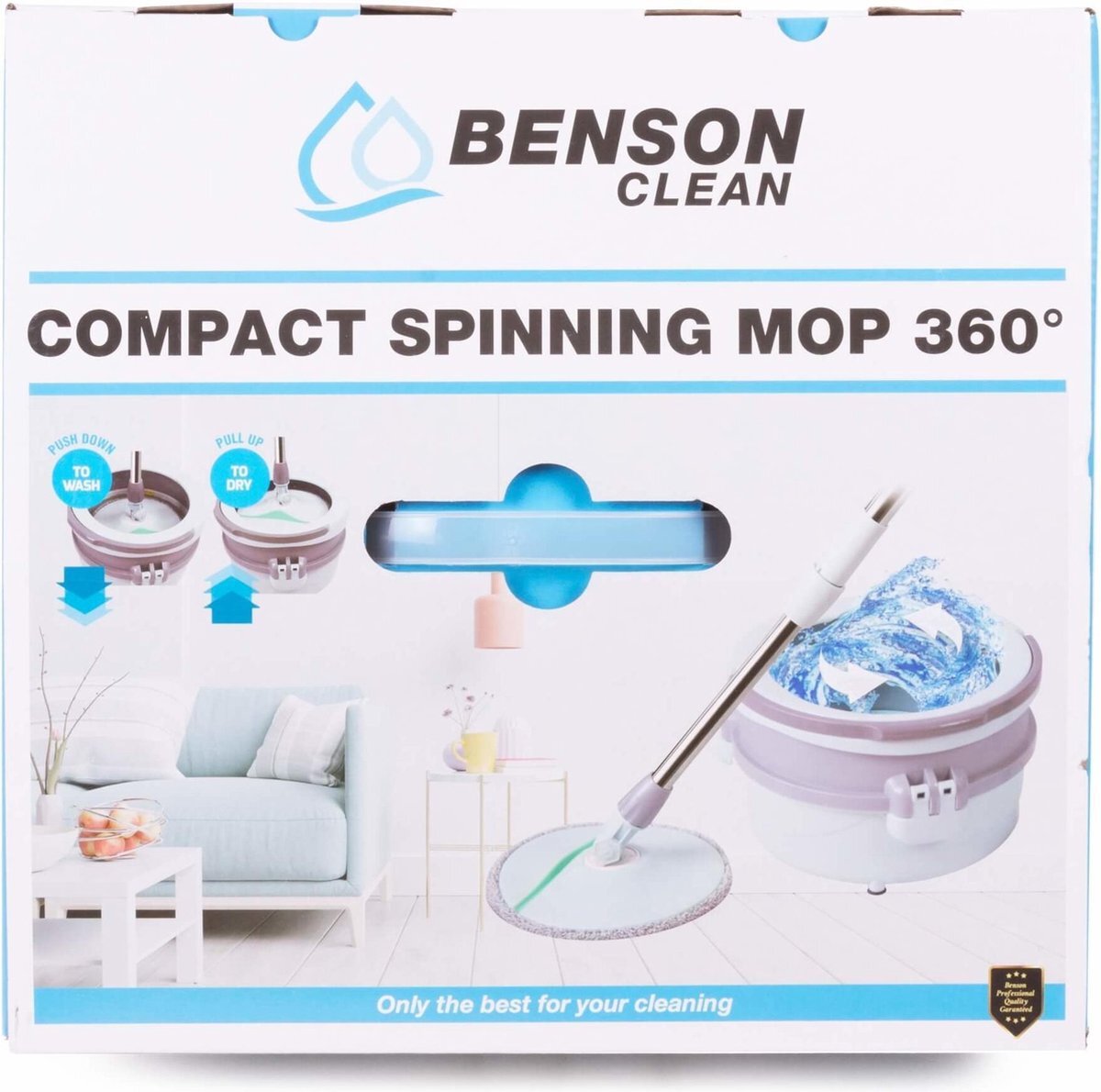Benson Mop & Emmer Set - Reinigingssysteem - 360 Spinning - Incl. Steel