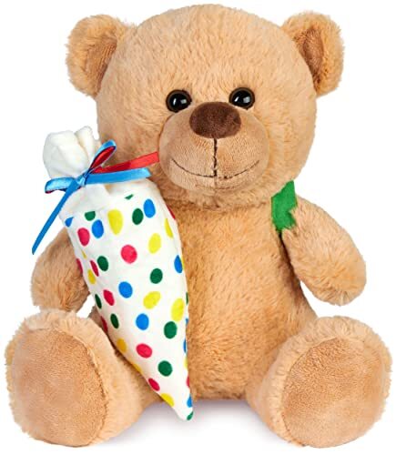 BRUBAKER Teddybeer met Schooltas en Kleurrijke Schoolkegel om te Vullen - 25 cm Teddybeer voor de Eerste Schooldag op School - Pluche Teddybeer met Rugzak - Knuffel Knuffeldier