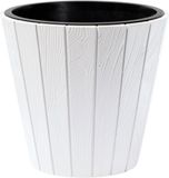 Prosperplast Woode Ronde bloempot van kunststof, modern, voor tuin en terras, binnen van hout (wit, 40 cm)