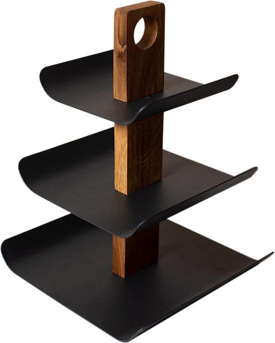 Elegante etagère fruitschaal - 3 verdiepingen - hout & metaal - zwart