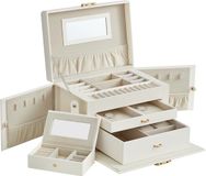 SONGMICS EUZIEL International GmbH Sieradendoos met 3 lagen - PU-bekleding in klassiek wit - 18,2 x 26 x 17,4 cm - Klassieke witte PU