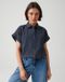 Opus Flaneta blouse met korte mouw, klassieke kraag, knoopsluiting, effen, katoen, Elastaan, L (40), coal blue
