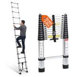 Avilia Telescopische ladder van roestvrij staal, 3,8 m, 13 treden, inklapbaar, voor thuis en op het werk, uittrekbaar, ruimtebesparend, met veiligheidsvergrendeling