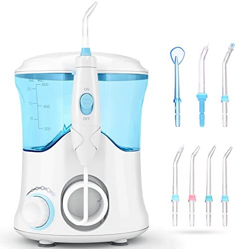 Teethcon Tandwaterflosser voor tanden, 10 modus & 7 multifunctionele straaltips orale irrigator tandreiniger voor familie om tandvleesproblemen te reinigen, tandheelkundige implantaat, slechte adem, tandbederf, tandplak