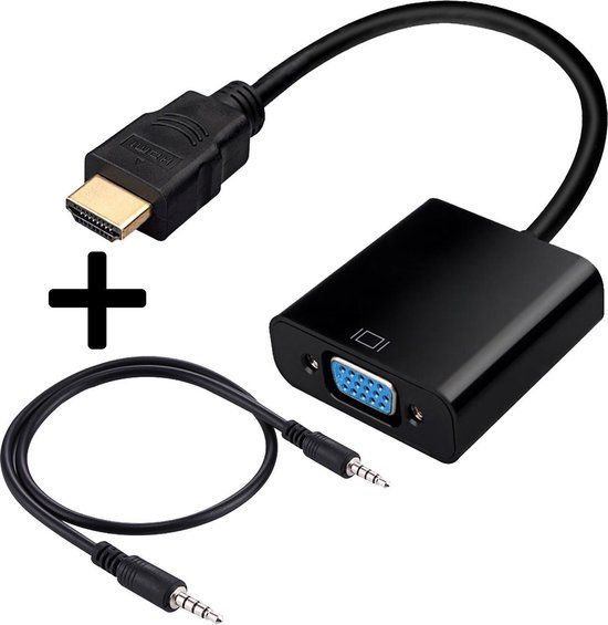 HDMI naar VGA Adapter Kabel Converter 1080p HD Met Audiokabel - Zwart