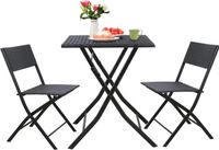 Merkloos Tuinset - Tuinstoelen - Tuintafel - 3 delig - Zwart - Inklapbaar - Handgeweven rotan riet