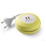 Famatel Roller | oprolbaar met 2 USB | 2 meter | met siliconen materiaal | met hoge flexibiliteit en sterkte | geel, groen, 9 x 9 x 4 cm