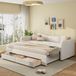 OKWISH Slaapbankbed 90x200 Cm – Uitschuifbaar Naar 180x200 – Met 2 Lades En Usb En Type C – Zonder Matras – Bouclé – Beige